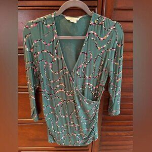 Boden - Surplice Wrap Knit Top - Green dot pattern - 12